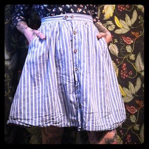 blue and white striped cotton skirt with pockets!